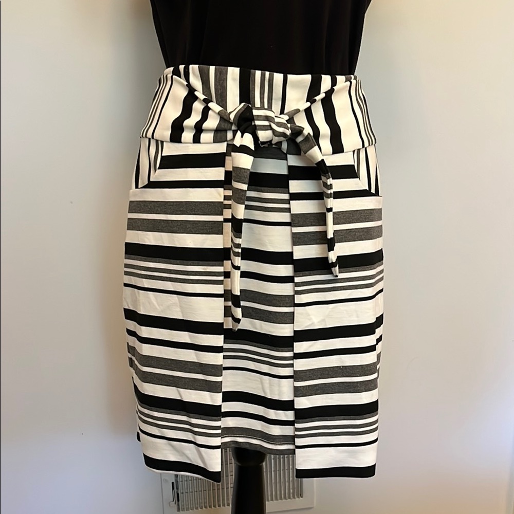 CAbi Black and White Striped Pencil Skirt